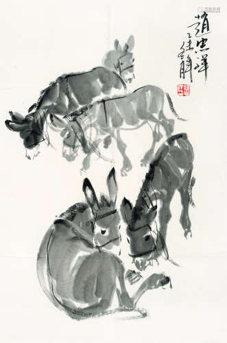 赵忠祥（b.1942） 五驴图 软片 纸本