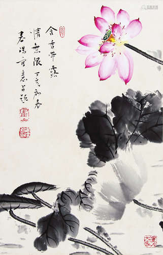 霍春阳 （b.1946） 荷塘2007年作 设色纸本立轴