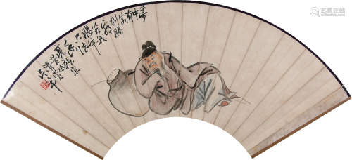 吴芾 （1880-1950） 太白醉酒图 设色纸本扇框