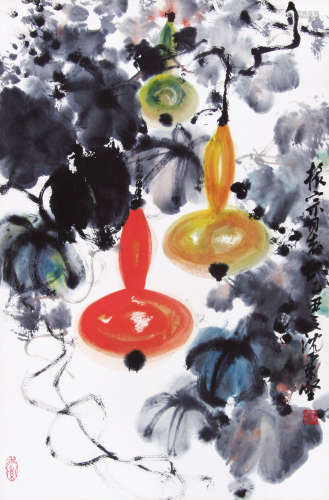 沈柔坚 （1919-1998） 葫芦1985年作 设色纸本立轴