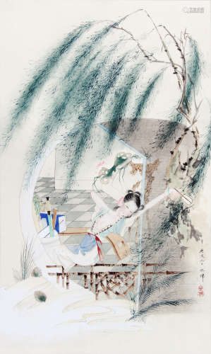 胡也佛 （1908-1980） 仕女图1950年 设色纸本立轴