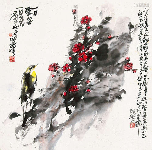 白磊 （b.1946） 花鸟 设色纸本立轴