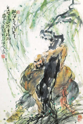 翁振新 （b.1948） 水浒传人物传 设色纸本镜片