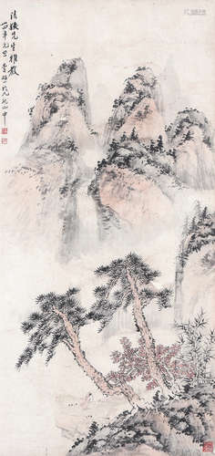 李研山 松壑观瀑 挂轴 设色纸本