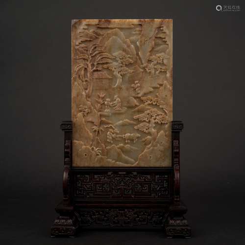 CHINESE JADE PANORAMIC TABLE SCREEN