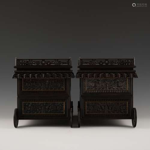 PAIR OF CHINESE ZITAN WEITUO INCENSE STANDS