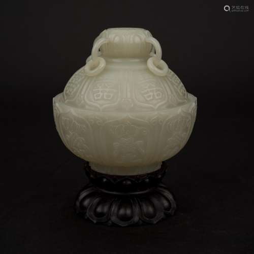 CHINESE WHITE JADE MARRIAGE BOWL AND COVER