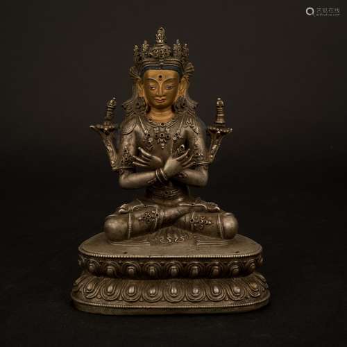 RARE 17/18TH C SILVER & COLD GILT BUDDHA VAJRADHARA