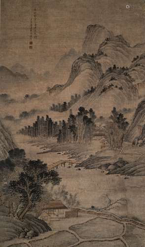 WANG HAN QING DYNASTY LANDSCAPE SCROLL PAINTING