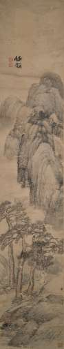 REN YU QING DYNASTY LANDSCAPE SCROLL PAINTING