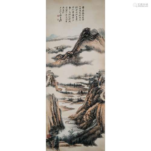 1940, ZHANG DAQIAN AUTUMN LANDSCAPE SCROLL PAINTING