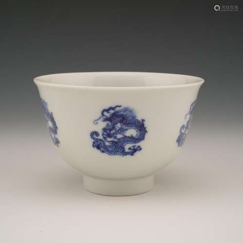 KANGXI BLUE DRAGON MEDALLIONS BOWL