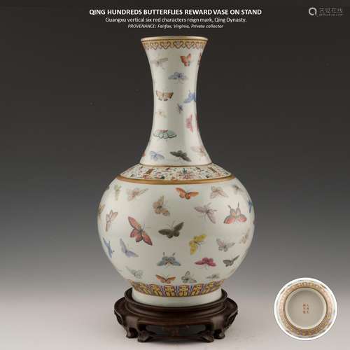 GUANGXU HUNDREDS BUTTERFLIES REWARD VASE ON STAND