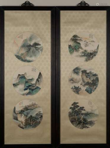 PAIR OF  FRAMED WU HUFAN LANDSCAPE PAINTING