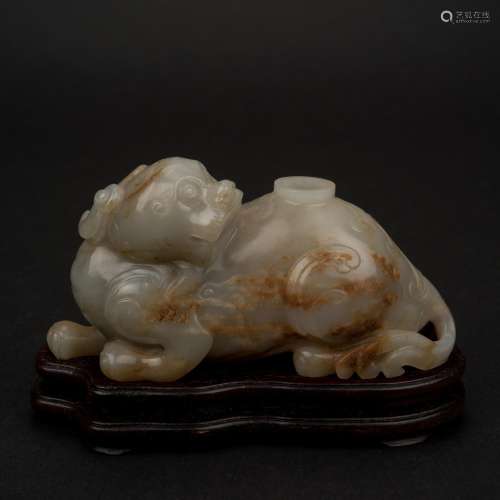CARVED JADE QILIN WATER WELL ON STAND
