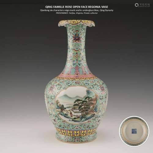 QING FAMILLE ROSE OPEN FACE BEGONIA VASE