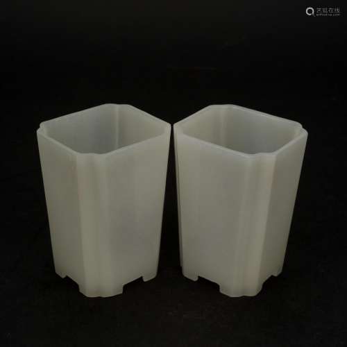 PAIR OF CHINESE JADE SQUARE CUPS