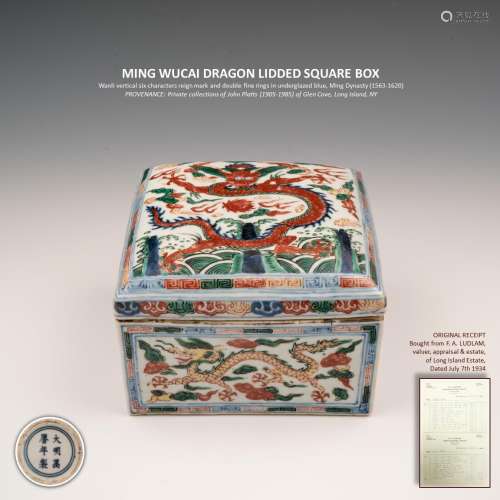 MING WUCAI DRAGON LIDDED SQUARE BOX