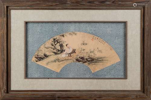 1922, FRAMED JINCHENG FAN PAINTING