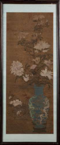 QING DYNASTY, FRAMED HUANG YUE FLOWER PAINTING