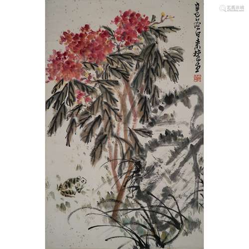 1941, LAI CHUSHENG FLORAL SCROLL PAINTING