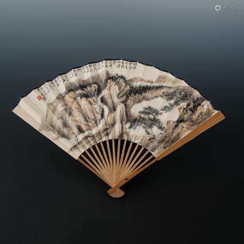 1937, ZHANG DAQIAN & SHEN YINMO FAN PAINTING