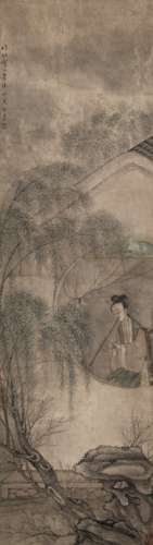 19TH C QING DYNASTY, WANG SU LADY SCROLL PAINTING