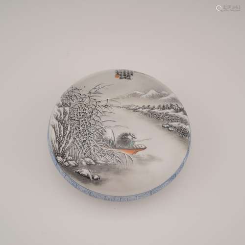 20TH C CHINESE PORCELAIN POWDER BOX OF WINTER LANDSCAPE