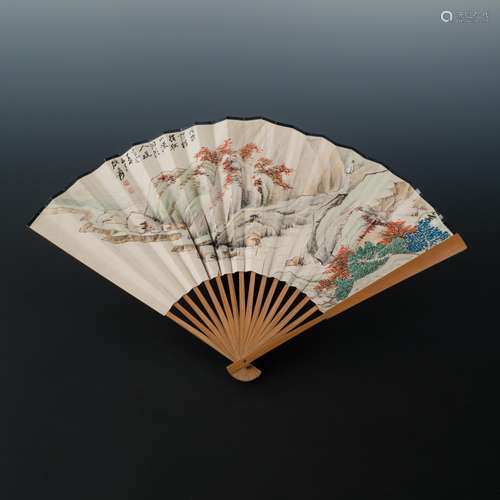 1947, ZHANG DAQIAN & SHEN YINMO FAN PAINTING