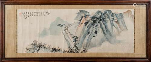 1945, FRAMED ZHANG DAQIAN LANDSCAPE PAINTING