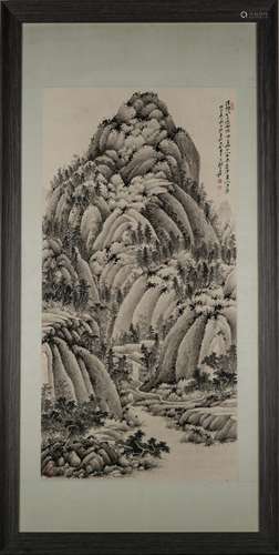 1948, FRAMED ZHANG DAQIAN LANDSCAPE PAINTING