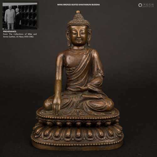 MING BRONZE SEATED SHAKYAMUNI BUDDHA