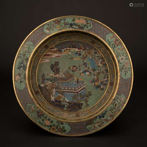 CHINESE QING GILT BRONZE CLOISONNE BASIN