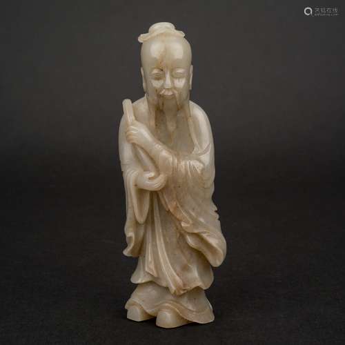 CRAVED JADE FIGURE OF ELDERLY SCHOLAR