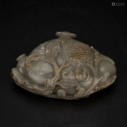 LARGE CARVED POMEGRANATE  JADE LIDDED BOX