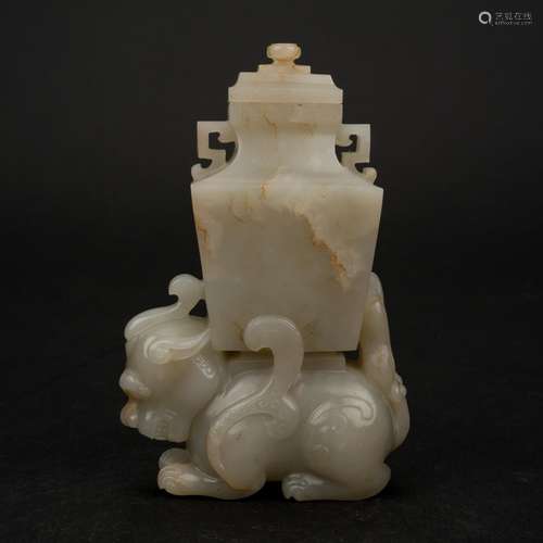 JADE COVERED VASE OVER MYTHICAL BEAST