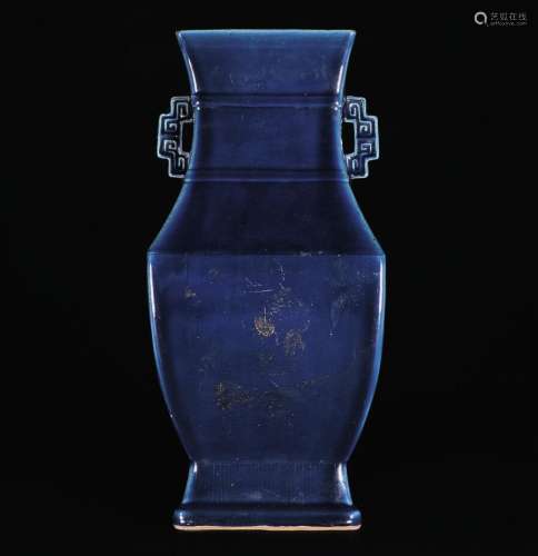 清乾隆 霁蓝釉方瓶