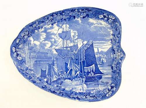 A late 19thC / early 20thC Wedgwood Etruria blue transfer dish in the shape