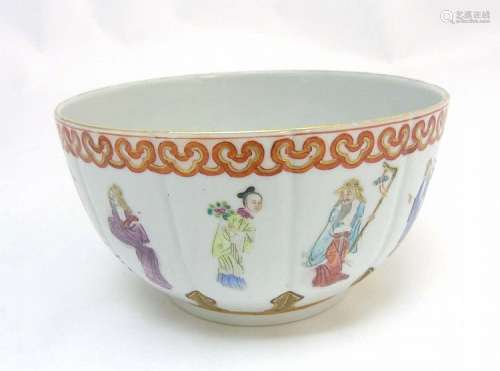 A Chinese Famille Rose ribbed bowl, having 12 incised vertical lines, with