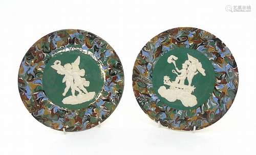 A pair of c1870/80s Thomas Fradley plates, with marbleized borders around a