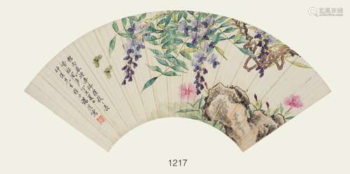 汤恺 1877年作 花卉 设色纸本 镜片