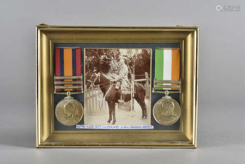 A Boer War medal duo, the Queen's South Africa medal, having three clasps and the King's having two,