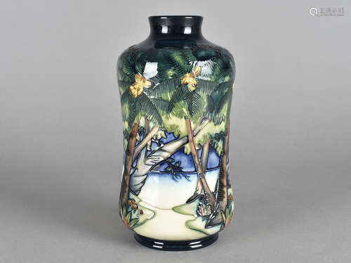 A Moorcroft pottery waisted cylindrical vase, tube-lined pattern, Kiribati pattern, printed and