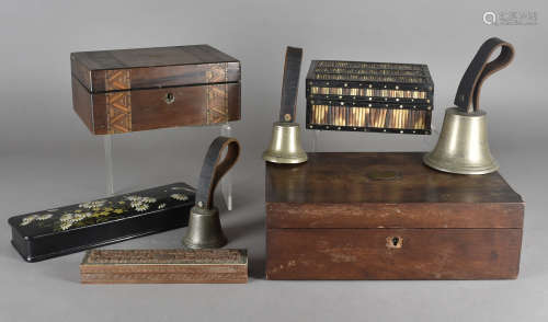 Five 19th and 20th Century wooden boxes, with a variety of painted, carved and micro mosaic