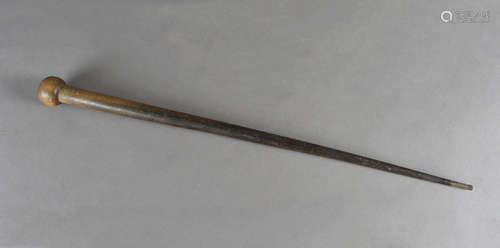 A 19th Century rhino horn swagger stick, of tapered form with bulbous circular knop to end, 55 cm