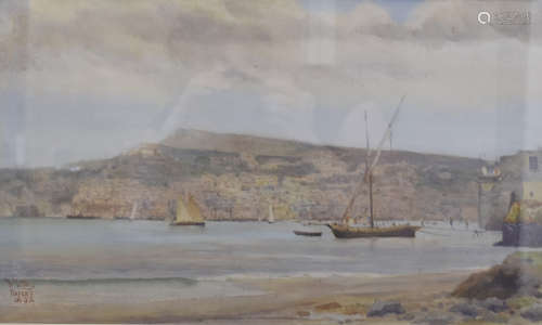 William Wiehe Collins (1862-1951) watercolour, Naples' dated 1892, view of the bay with ships and