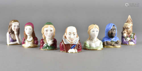 A collection of Royal Worcester Candle Snuffers, including Shakespeare characters Othello, Romeo,