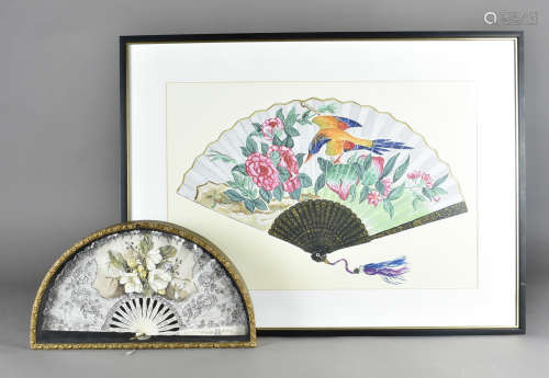 A 20th Century fan restored by Peter J. Greenhalgh, entitled 'Winter Bouquet' paper leaf painted
