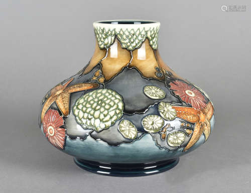 A Moorcroft pottery squat circular vase, tube-lined Rock Pool pattern, printed and impressed factory