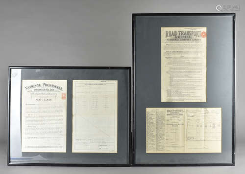 Eight framed insurance documents, from the 19th Century through to the early 20th Century, from